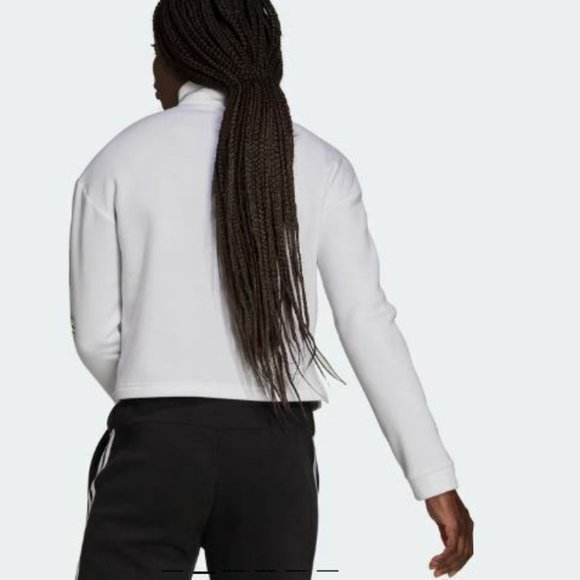 Adidas Sweater Womens White Crop Top Pullover Fleece Sweatshirt Sz.2XL - Picture 6 of 16